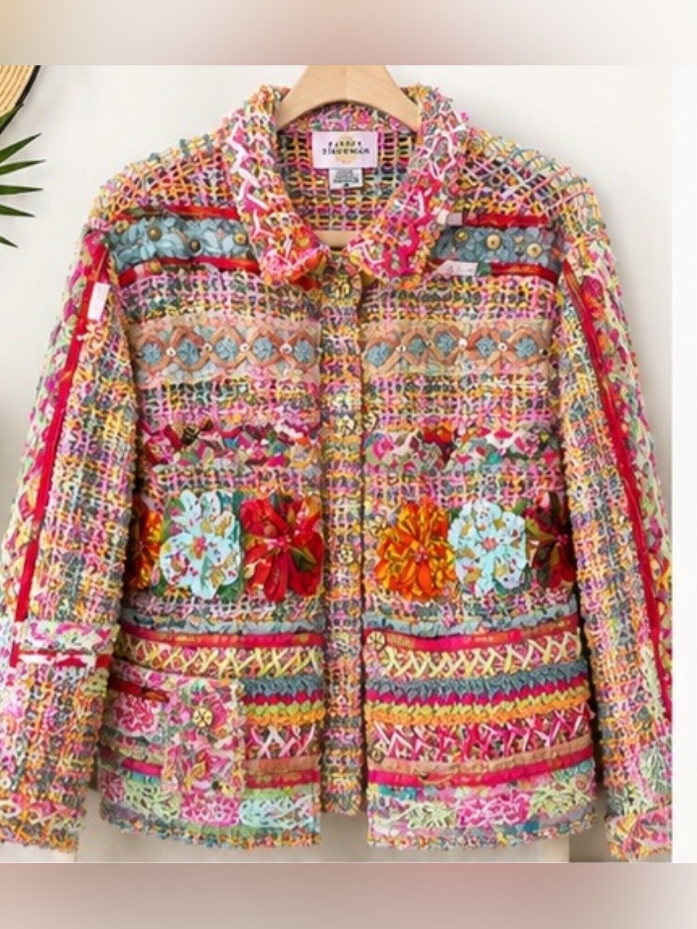 Vintage Sandy Starkman Art to Wear Multicolor Patchwork Textile Jacket M